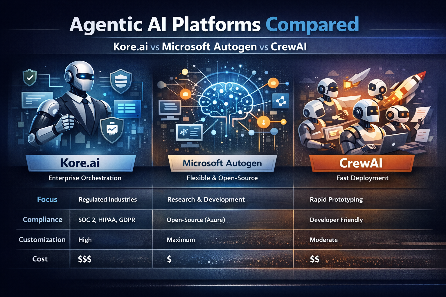 Agentic AI Platforms Compared: Kore.ai vs Microsoft Autogen vs CrewAI